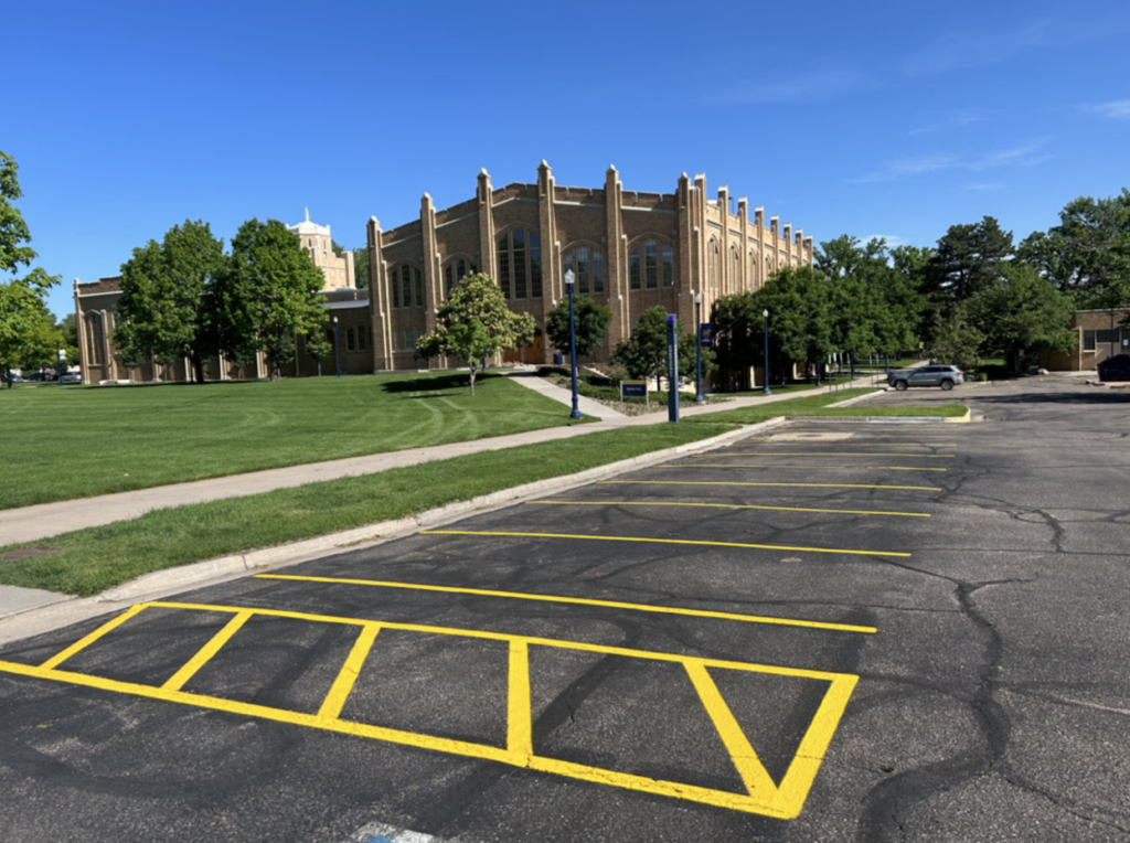 parking lot with fresh striping